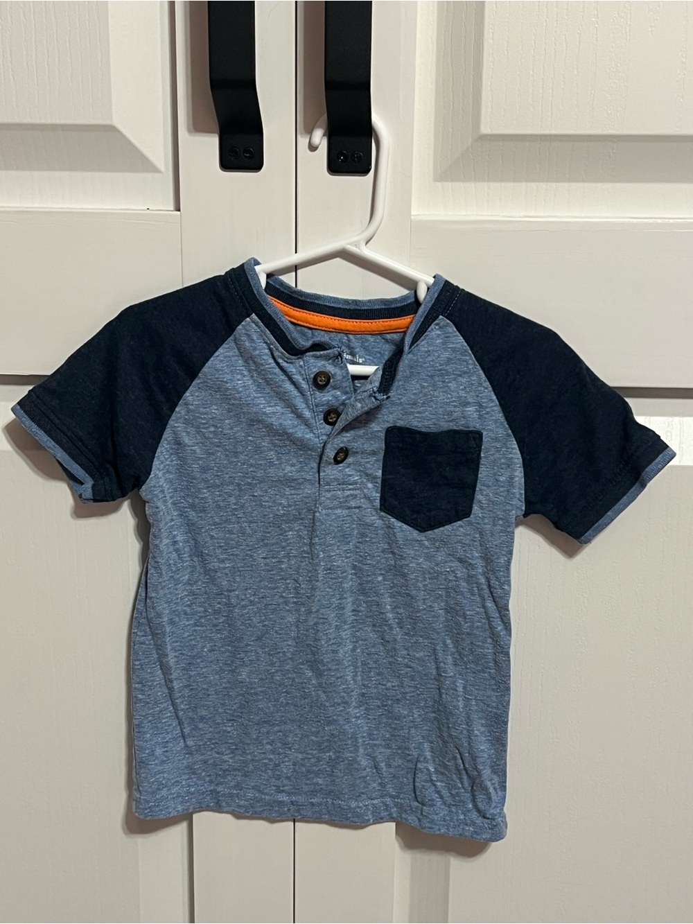 Boys Short Sleeve Henley Pocket Tee - Blue & Navy
